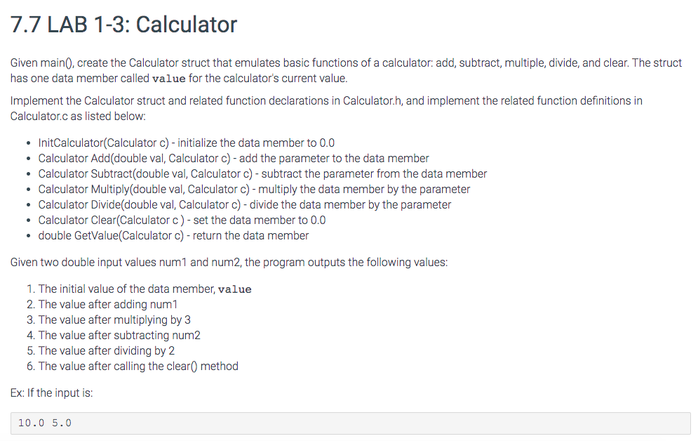 Solved 7.7 LAB 13 Calculator Given main, create the