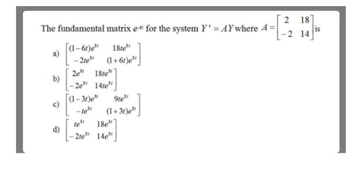 Solved The fundamental matrix eft for the system Y' = AY | Chegg.com