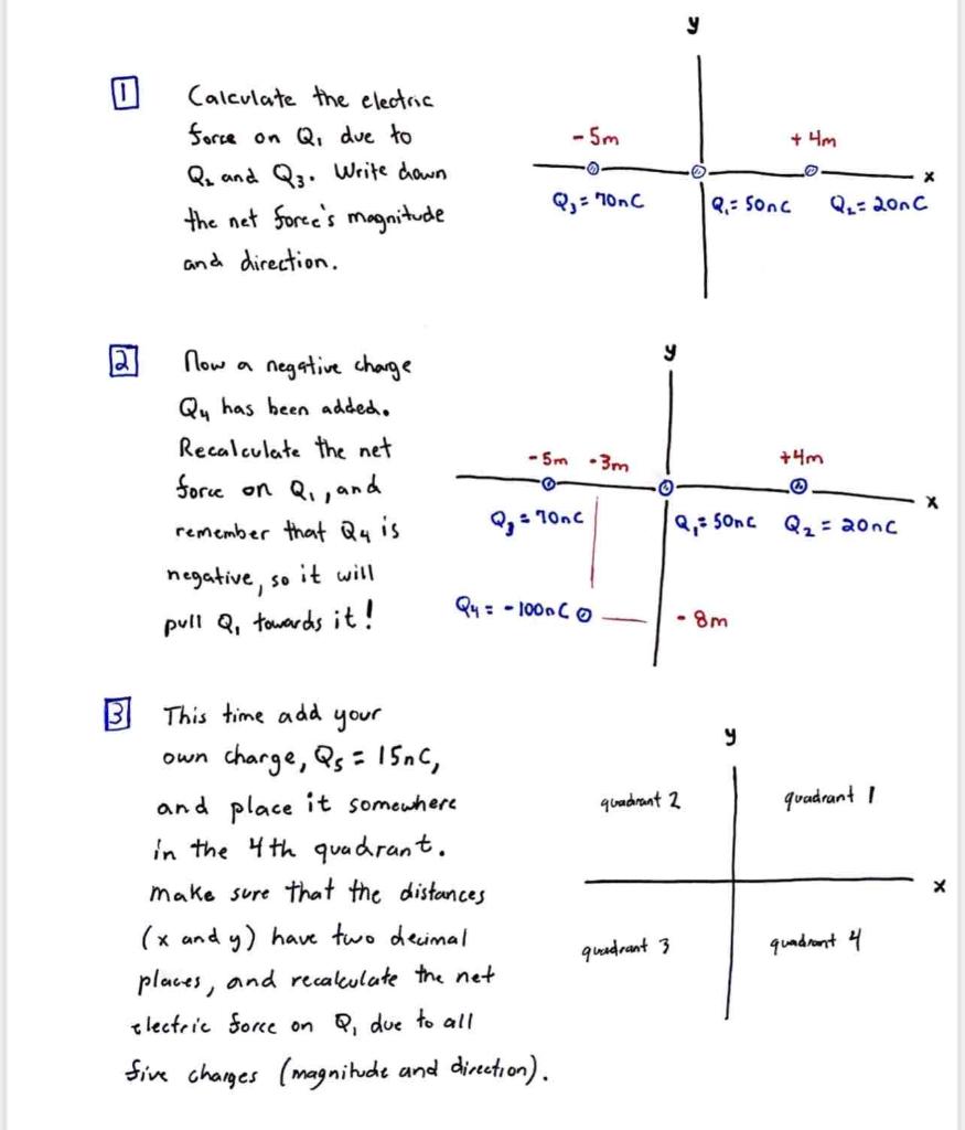 Solved Calculate the electric force on Q, due to Q₂ and Q3