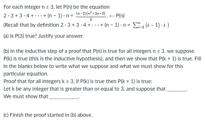 Solved For each integer n 2 3, let P(n) be the equation 2.3 | Chegg.com