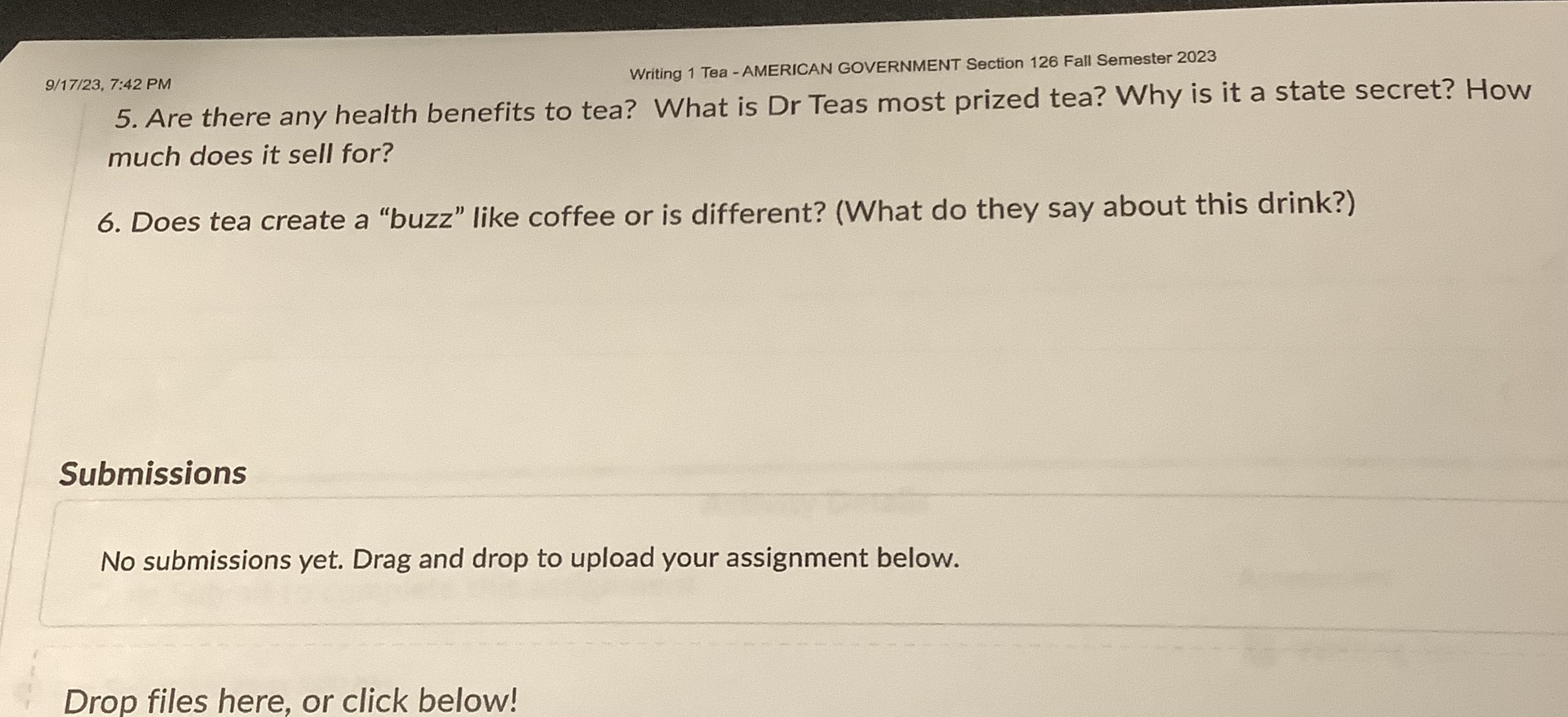 9/17/23,7:42PM Writing 1 Tea - AMERICAN GOVERNMENT | Chegg.com