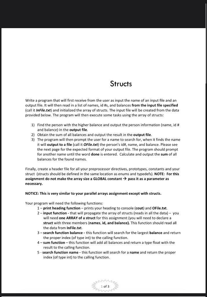 Structs Write a program that will first receive from | Chegg.com