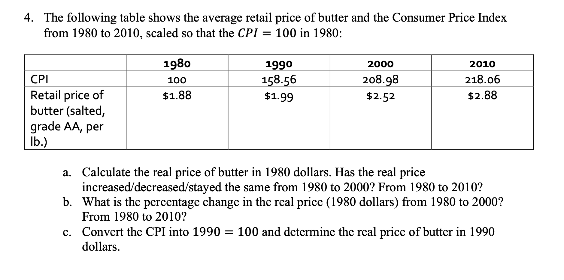Solved 4. The following table shows the average retail price