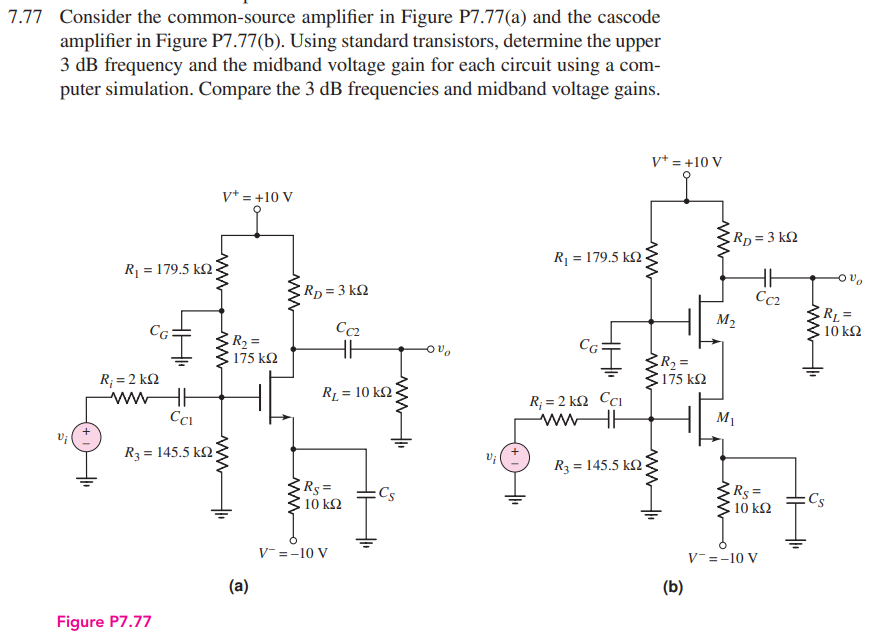 Solved 7.77 Consider the common-source amplifier in Figure | Chegg.com