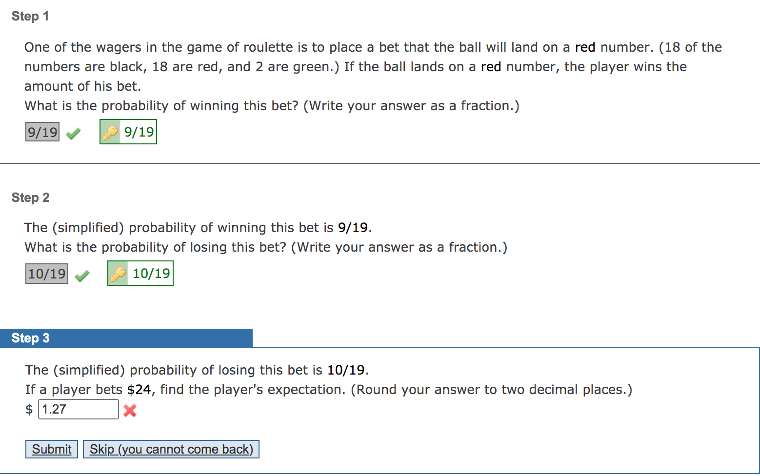 Solved Step 1 One of the wagers in the game of roulette is
