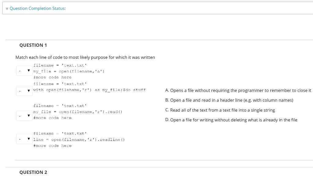 Solved Question Completion Status: QUESTION 1 Match each | Chegg.com