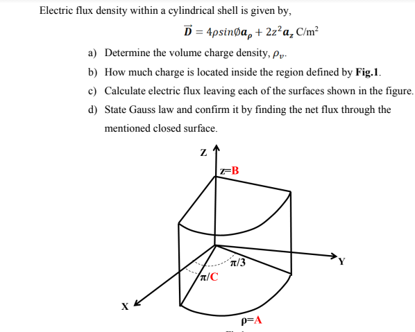 Solved Electric flux density within a cylindrical shell is | Chegg.com