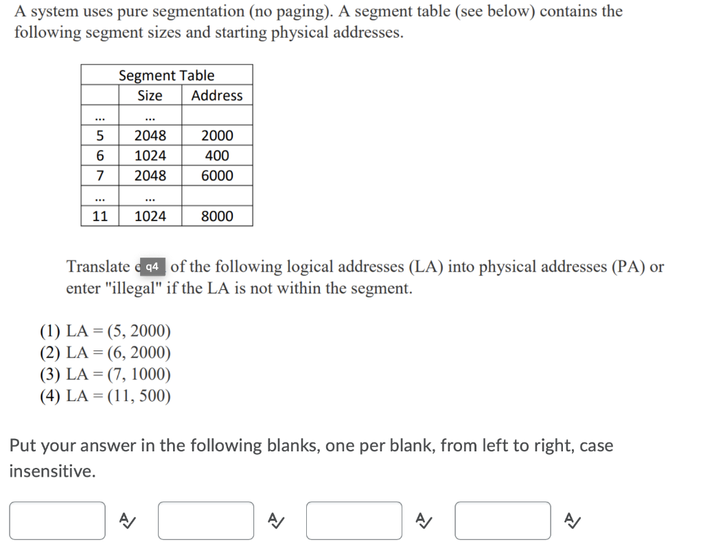 A system uses pure segmentation (no paging). A