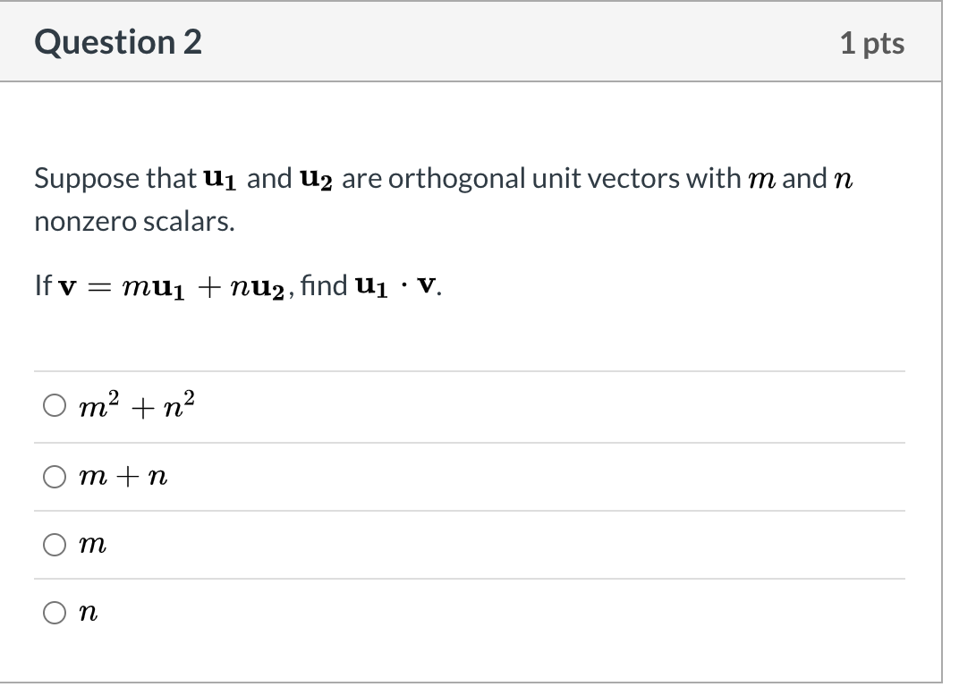 Suv U2 Math Test Problem Solved Question 2 1 pts Suppose that uj and U2 are | Chegg.com
