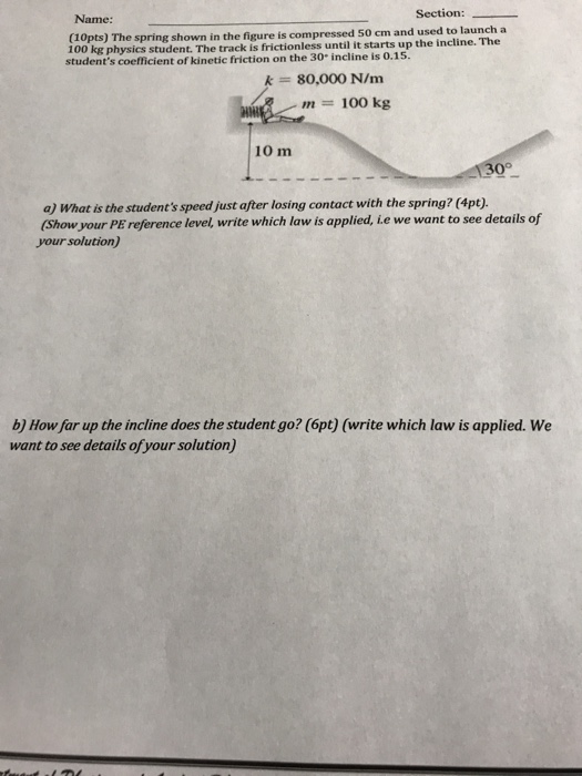 Solved Name Section 10pts The Spring Shown In The Figure