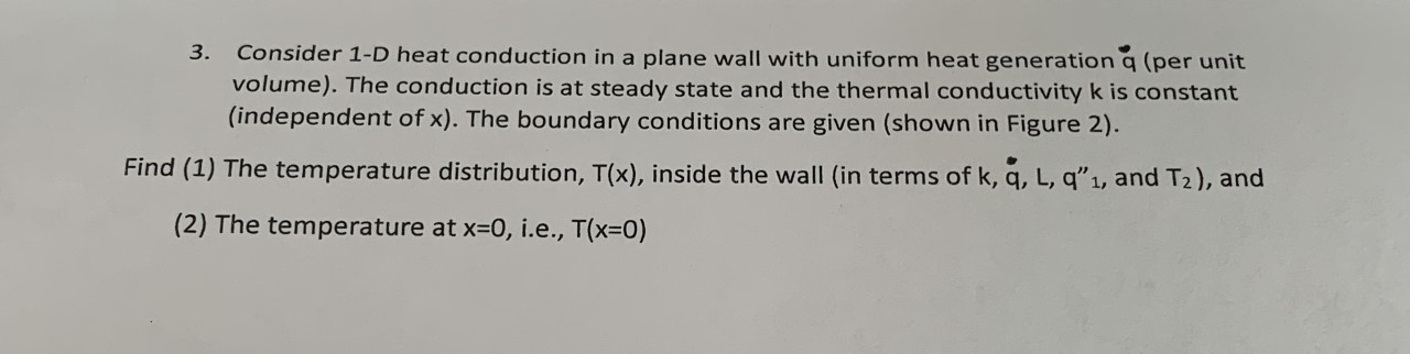 Solved 3. Consider 1-D heat conduction in a plane wall with | Chegg.com