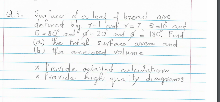 Solved 5. Surface of a loaf of bread are definet by r=1 and | Chegg.com