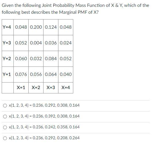 Solved Given the following Joint Probability Mass Function | Chegg.com