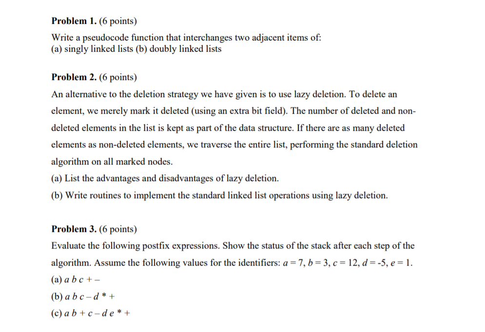 Solved Problem 1. (6 points) Write a pseudocode function | Chegg.com