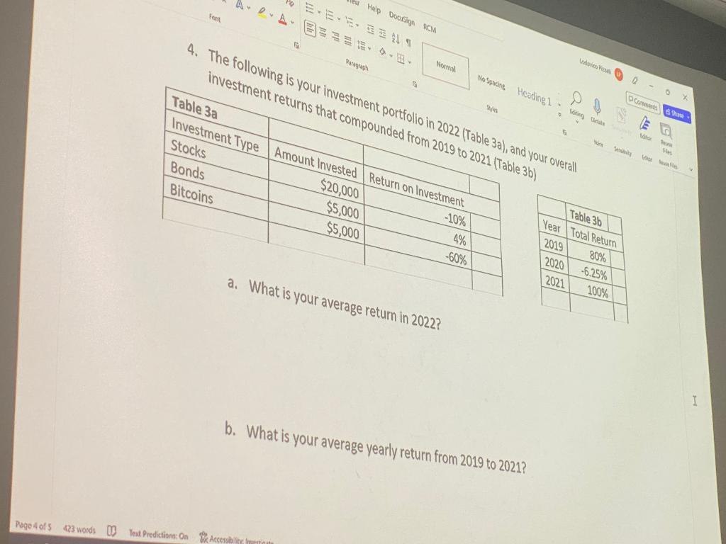 Solved b. What is your average yearly return from 2019 to