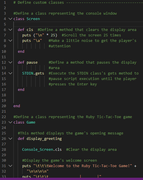 1 # Define custom classes --- Ovo 3 #Define a class representing the console window 4 v class Screen 5 v def cls #Define a me