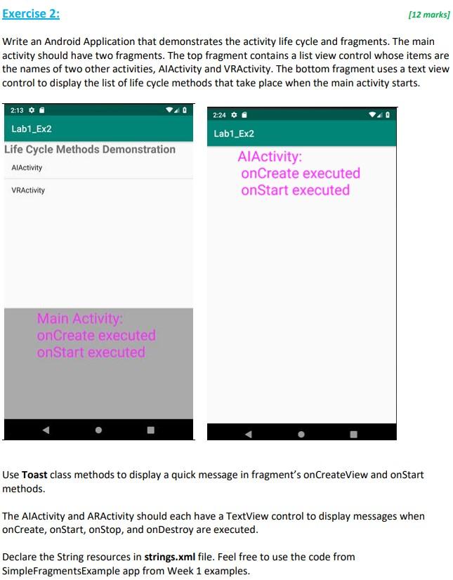 Solved Exercise 2: [12 marks] Write an Android Application | Chegg.com