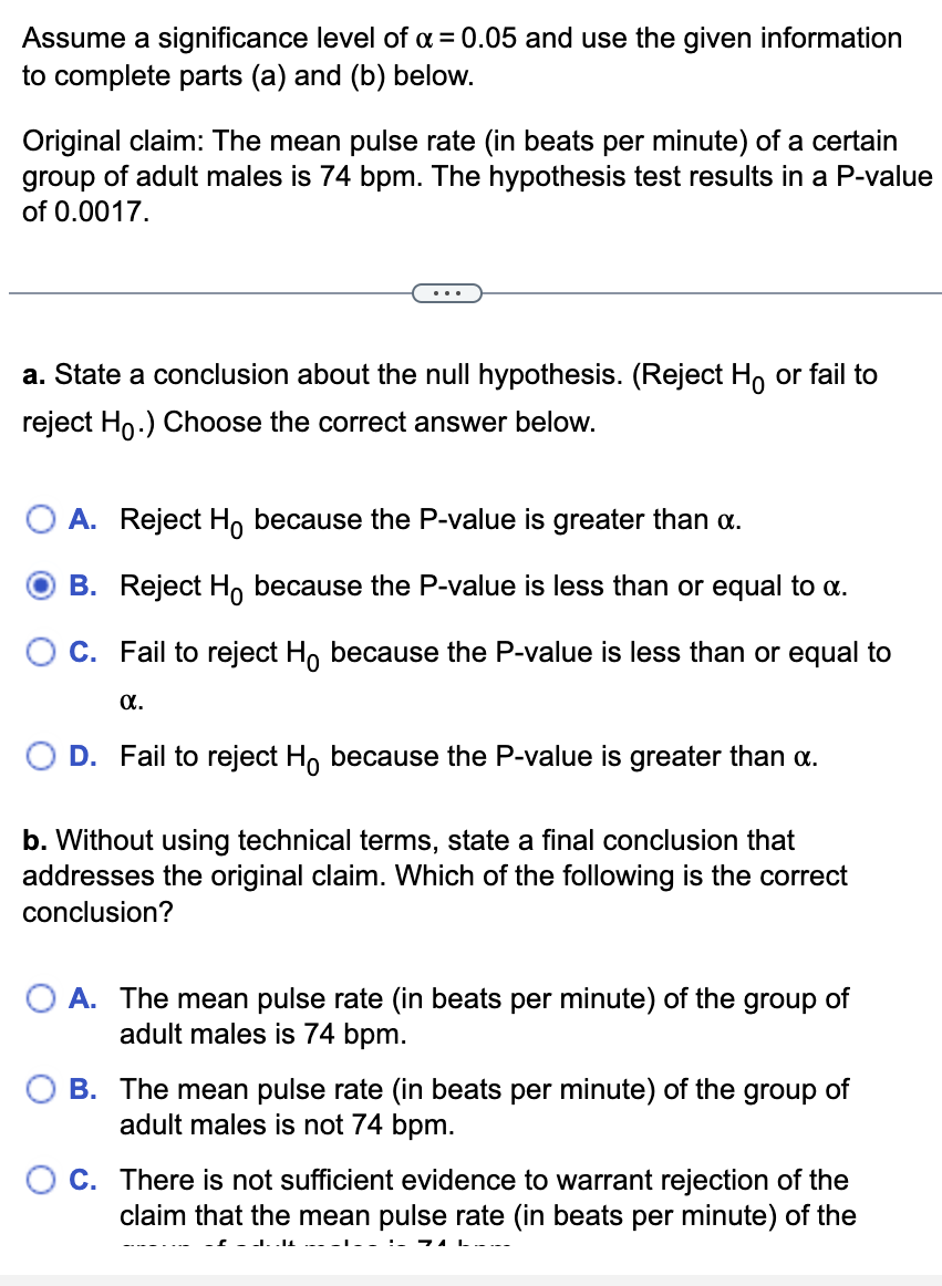 Solved Assume a significance level of α=0.05 and use the | Chegg.com