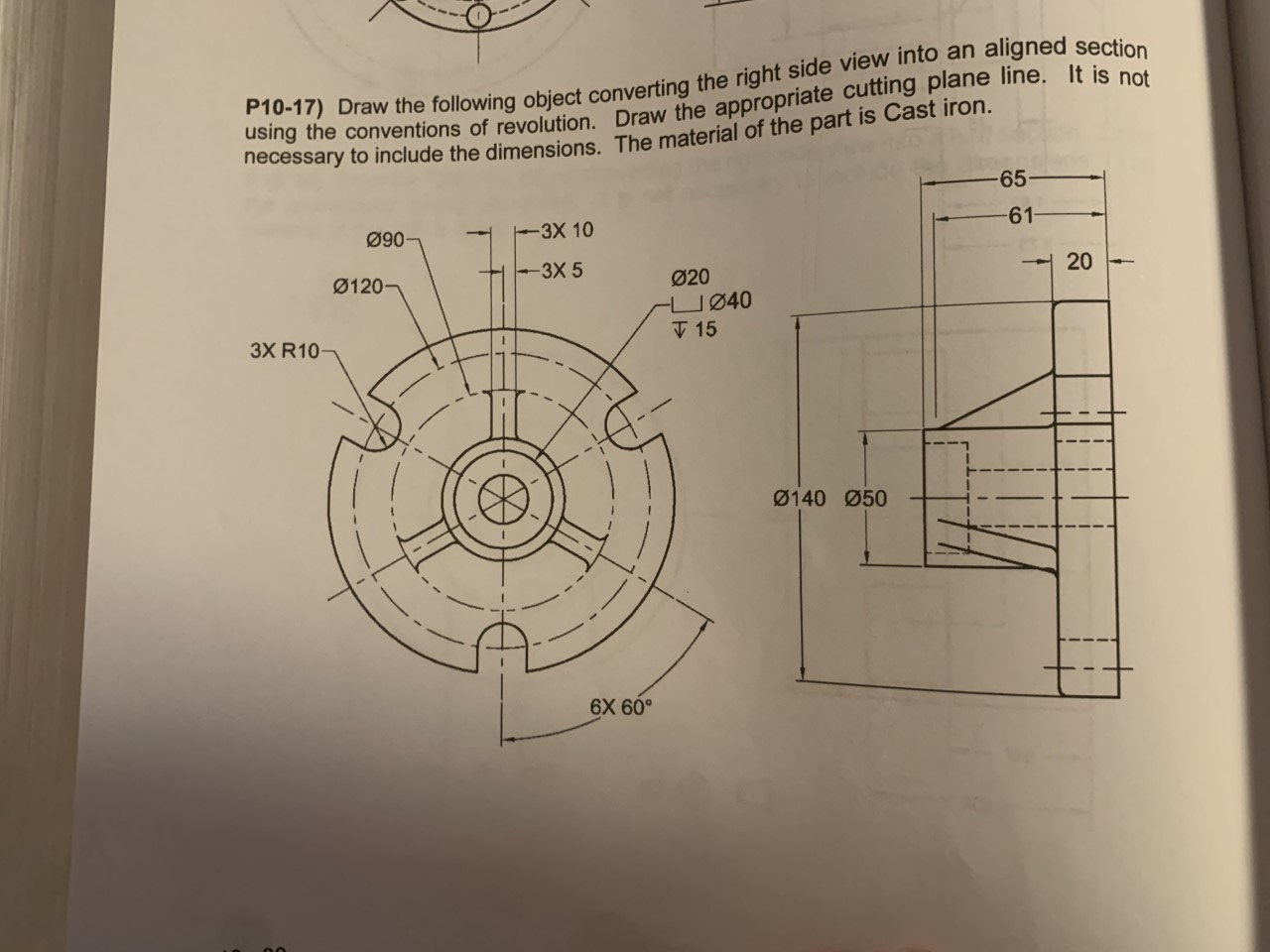 Solved ight side view into an aligned section P10-17) Draw | Chegg.com