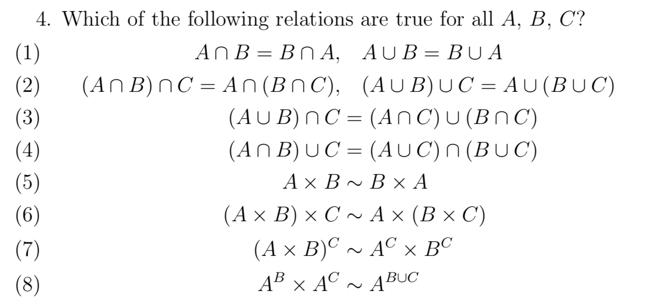 Solved 4 Which Of The Following Relations Are True For A Chegg Com