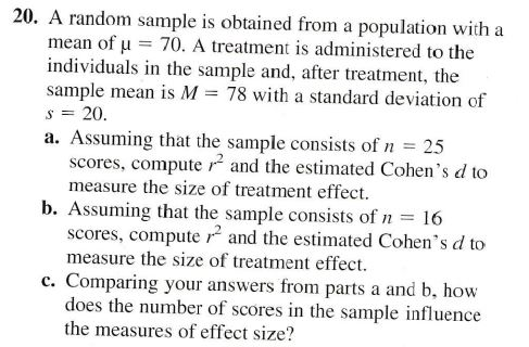 Solved 20. A random sample is obtained from a population | Chegg.com