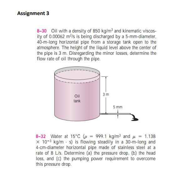 Solved Assignment 3 8-30 Oil With A Density Of 850 Kg/m3 And | Chegg.com