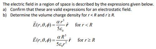 Solved The electric field in a region of space is described | Chegg.com