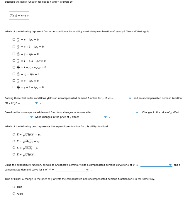 Solved Suppose the utility function for goods x and y is | Chegg.com