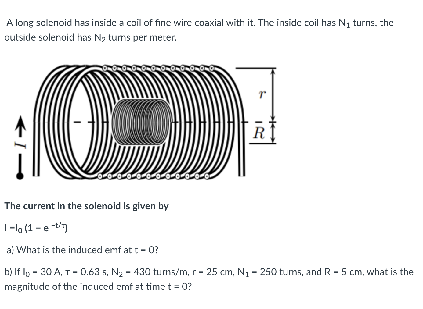 Solved A long solenoid has inside a coil of fine wire | Chegg.com