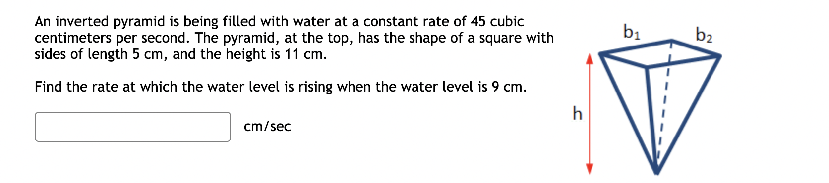 Solved An inverted pyramid is being filled with water at a | Chegg.com