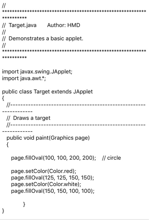 Solved Based on this code draw a target that looks like this | Chegg.com