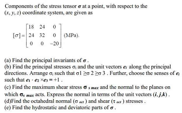 Solved Components of the stress tensor o at a point, with | Chegg.com