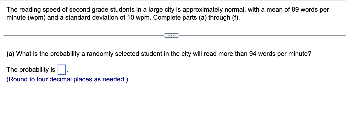 Solved Please Answer Part One The Reading Speed Of Second | Chegg.com