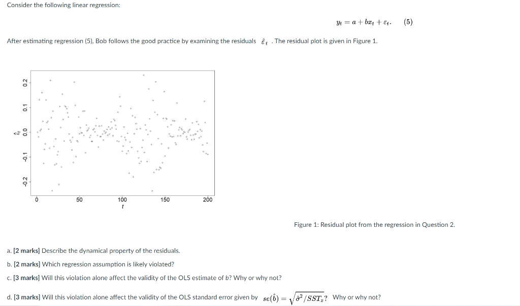 Solved Consider the following linear regression: yt = a + | Chegg.com