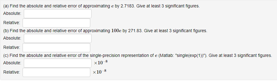 Solved (a) Find the absolute and relative error of | Chegg.com