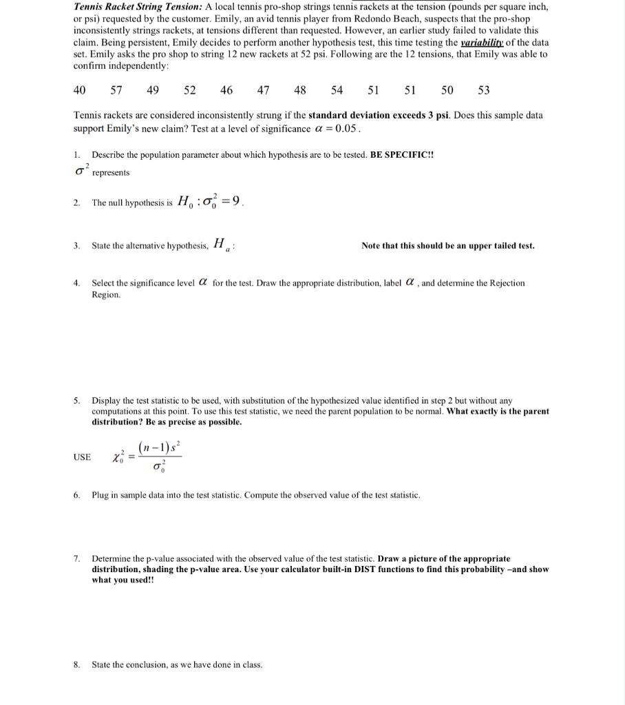 Solved Tennis Racket String Tension A local tennis