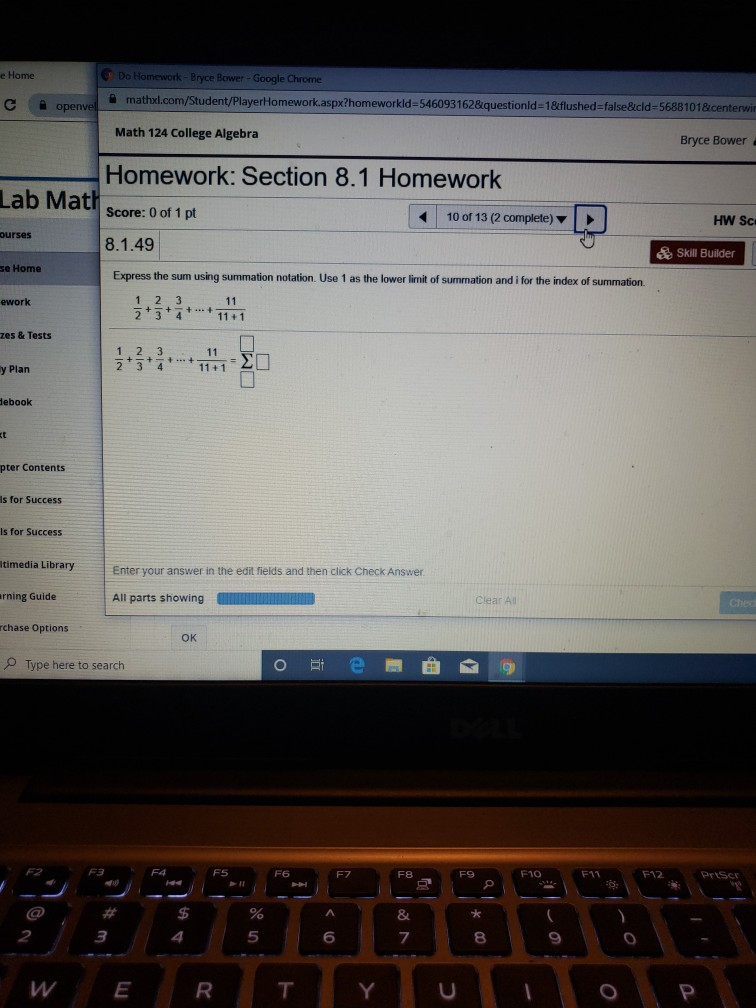 Solved Math 124 College Algebra Homework: Section 8.1 | Chegg.com