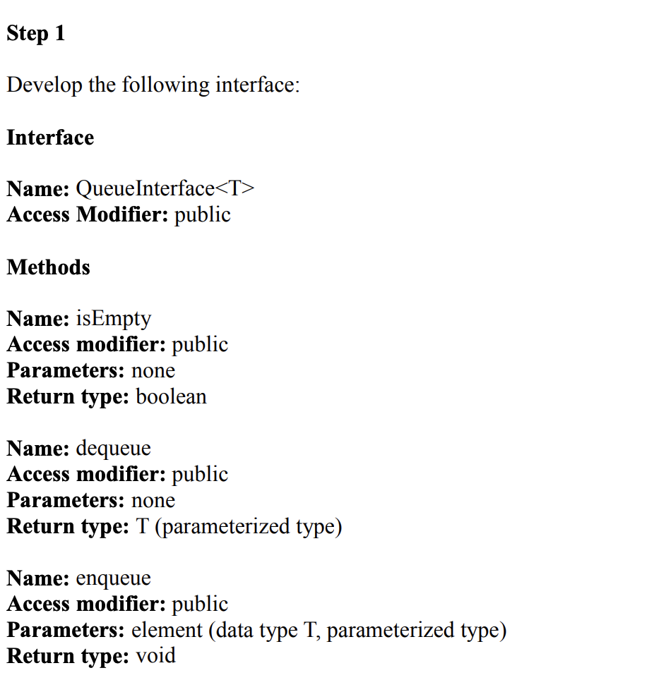 Solved Step 1 Develop The Following Interface: Interface | Chegg.com