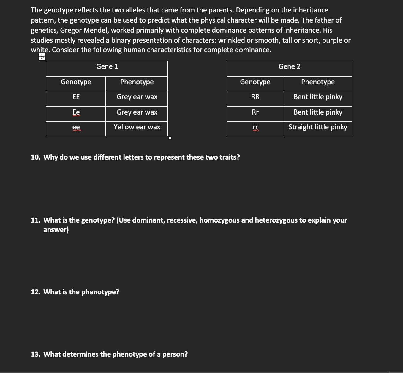 Solved The genotype reflects the two alleles that came from | Chegg.com