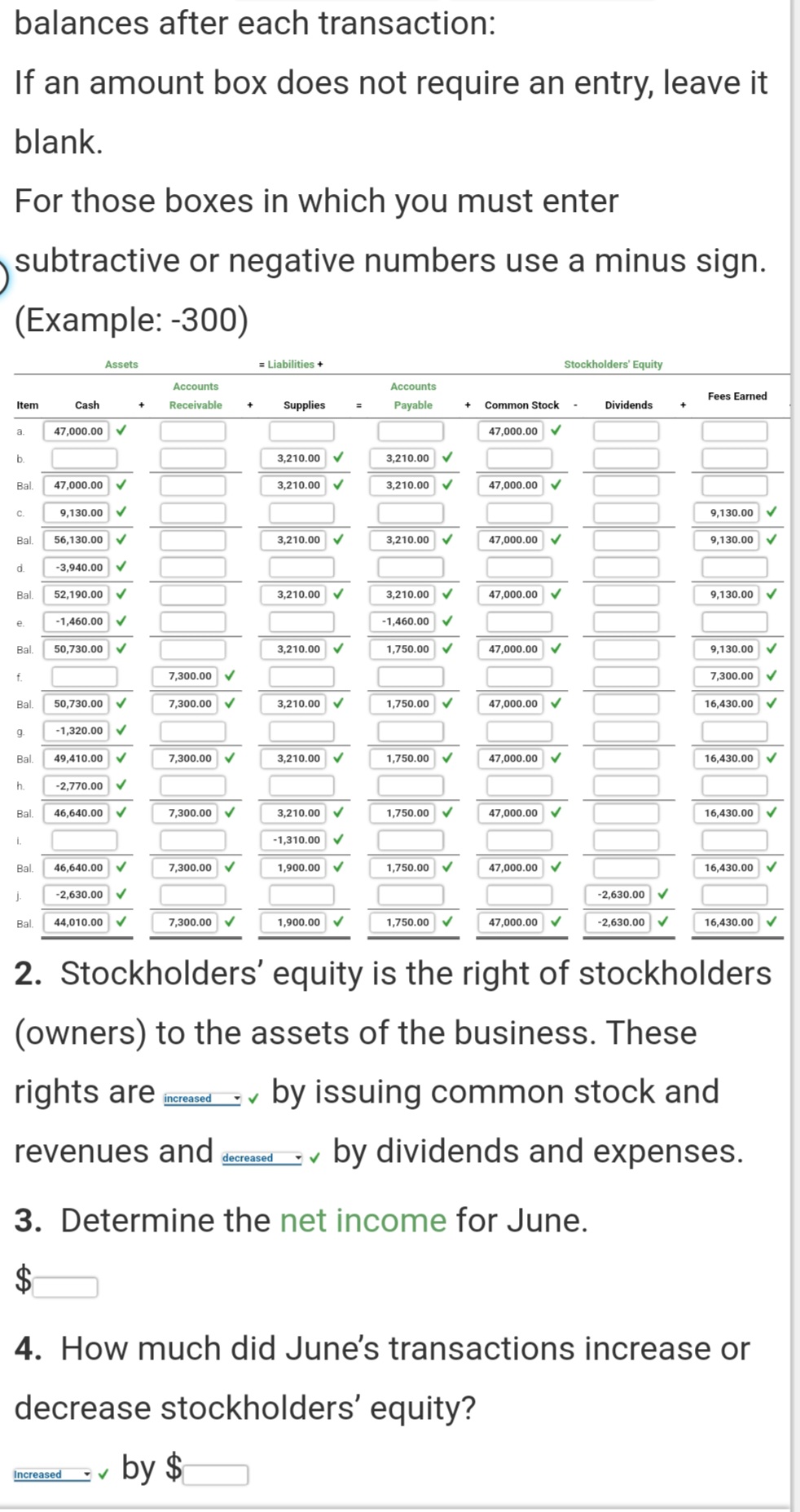 Solved balances after each transaction: If an amount box | Chegg.com