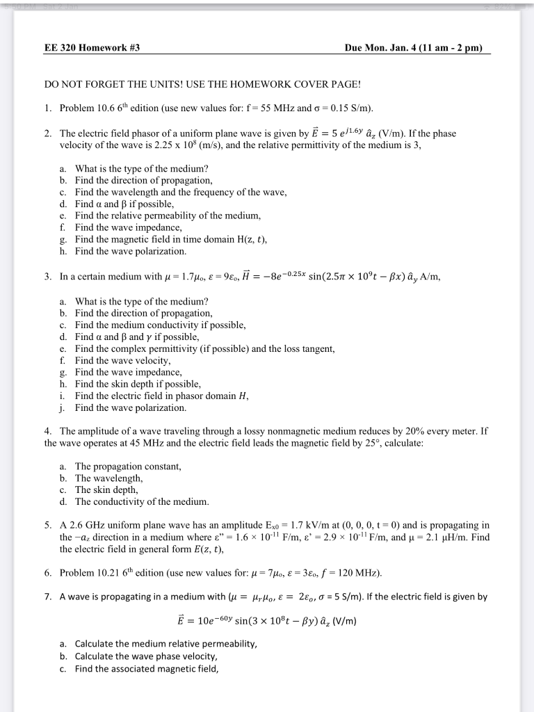 Ee 320 Homework 3 Due Mon Jan 4 11 Am 2 Pm Chegg Com