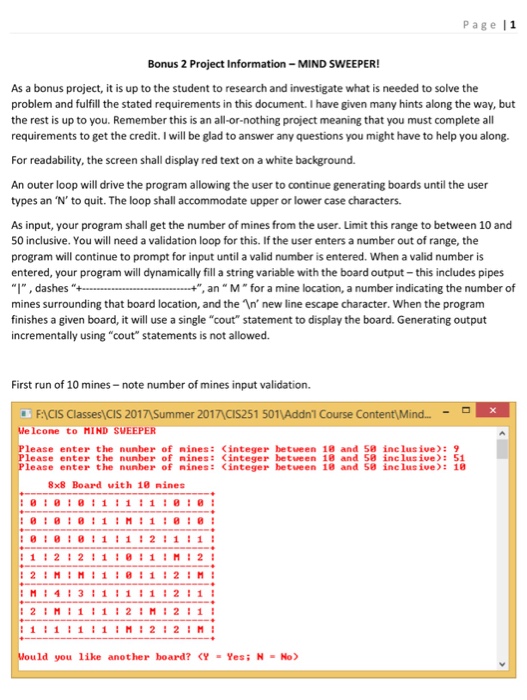 Solved Page 1 Bonus 2 Project InformationMIND SWEEPER! As