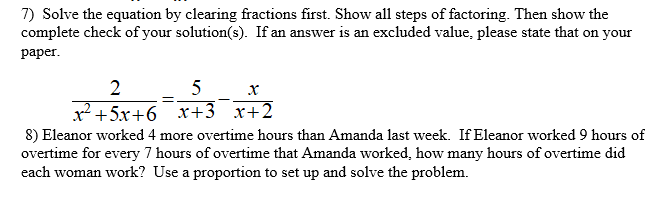 Solved 7 Solve The Equation By Clearing Fractions First