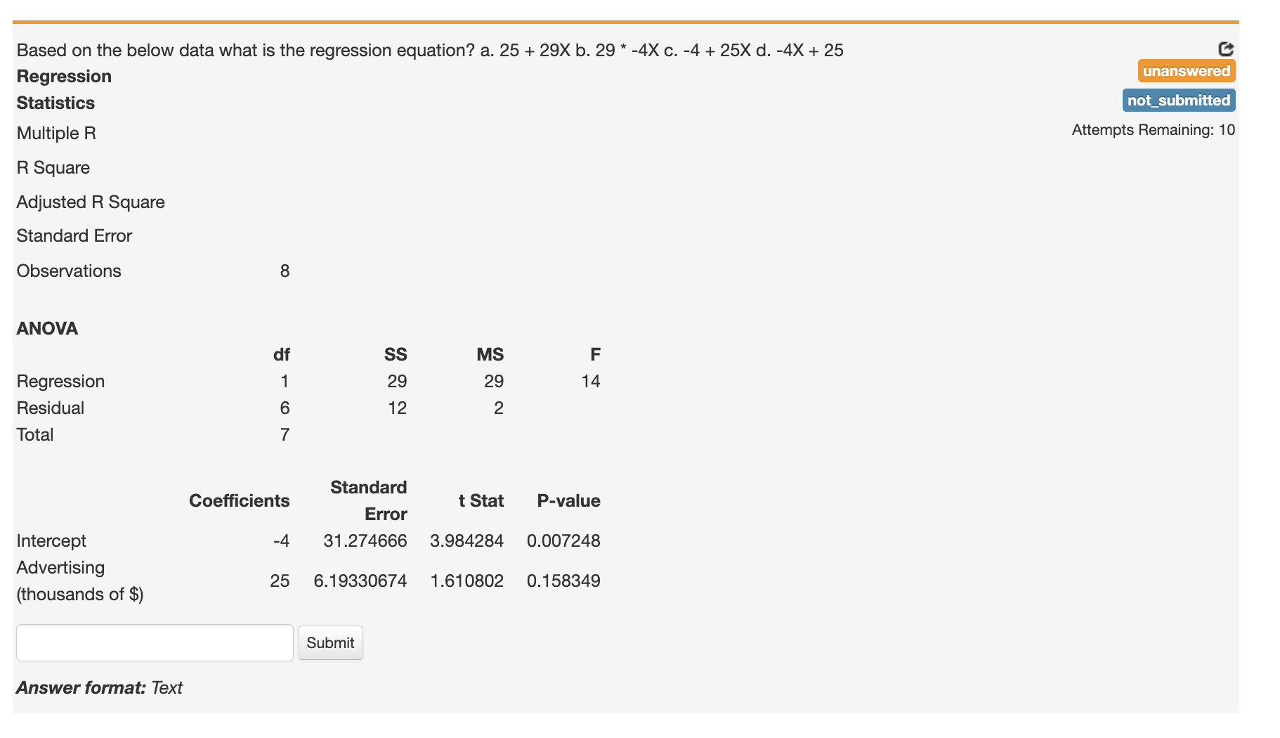 Solved 25+29 X B. 29∗−4 X C. −4+25X D. −4X+25 Attempts | Chegg.com