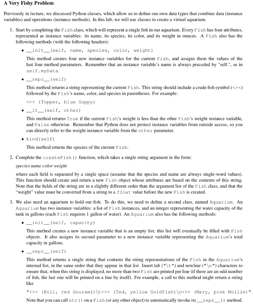 Solved A Verv Fishy Problem Previously in lecture, we | Chegg.com