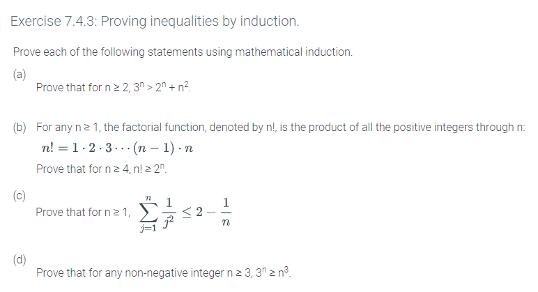 Solved Exercise 7.4.3: Proving Inequalities By Induction. | Chegg.com