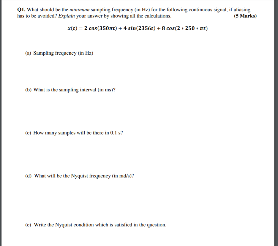 Solved Q1. What should be the minimum sampling frequency (in | Chegg.com