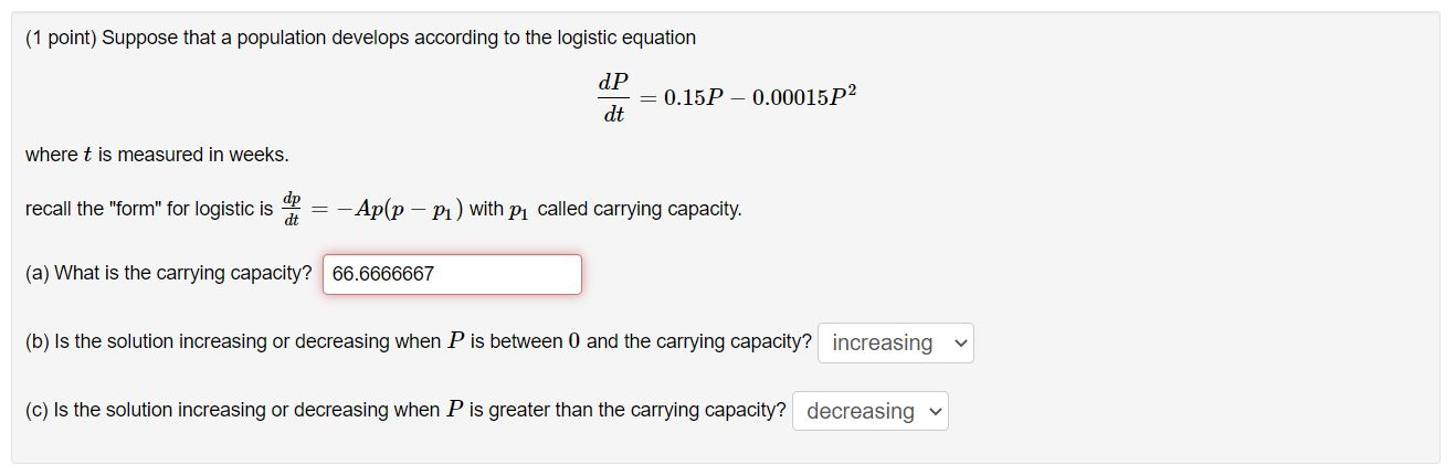 Solved (1 point) Suppose that a population develops | Chegg.com