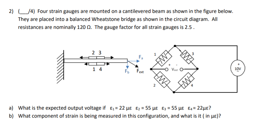 Solved Four strain gauges are mounted on a cantilevered beam | Chegg.com