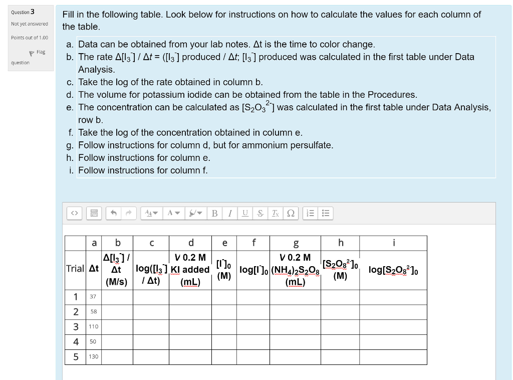 Question 1 Record The Following Lab Data In The Table | Chegg.com